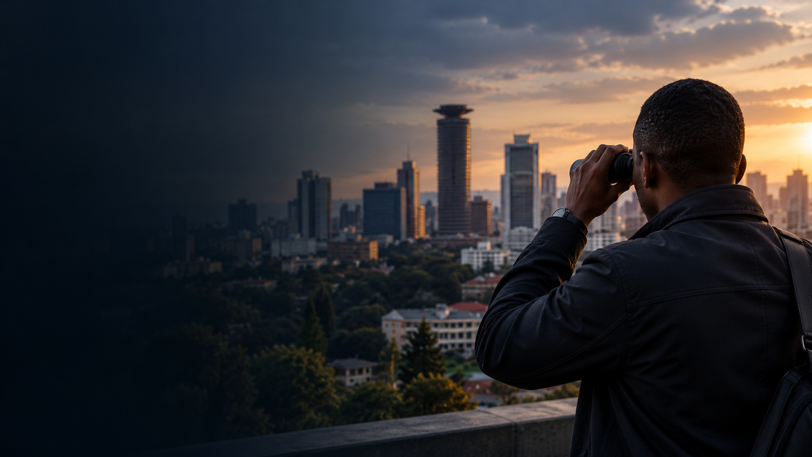 binoculars over the cityscape