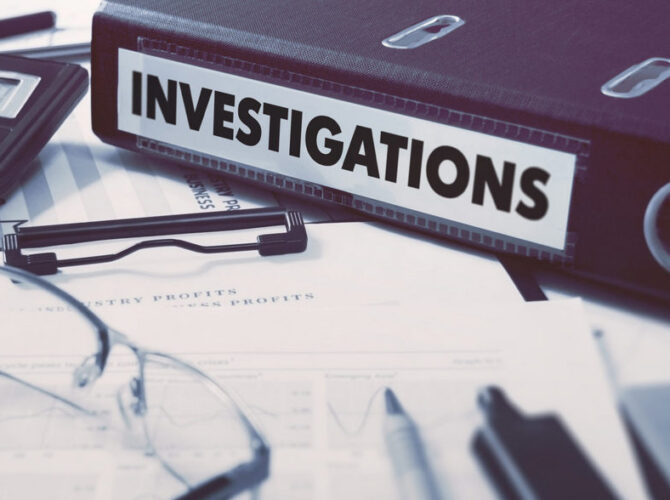 Ring Binder with inscription Investigations. Private Investigators